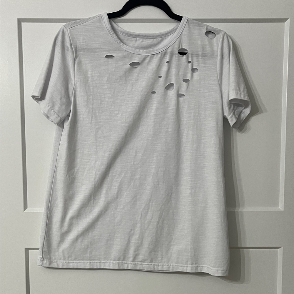 White Distressed Women Top - Picture 2 of 3